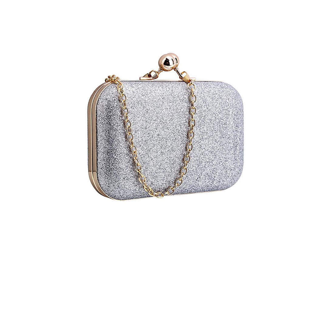 Dames balle tête ronde Mini paillettes chaîne sac boîte carrée fourre-tout Commute embrayage dîner sac Torebki Damskie Wieczorow # T2G: Silver 