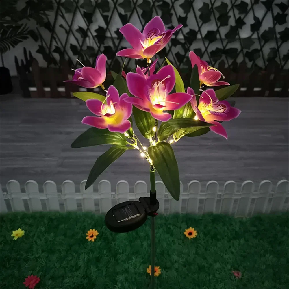 Simulation solaire orchidée fleur lumières lampe extérieure pour Patio pelouse jardin fête de mariage décoration fleur: RGB