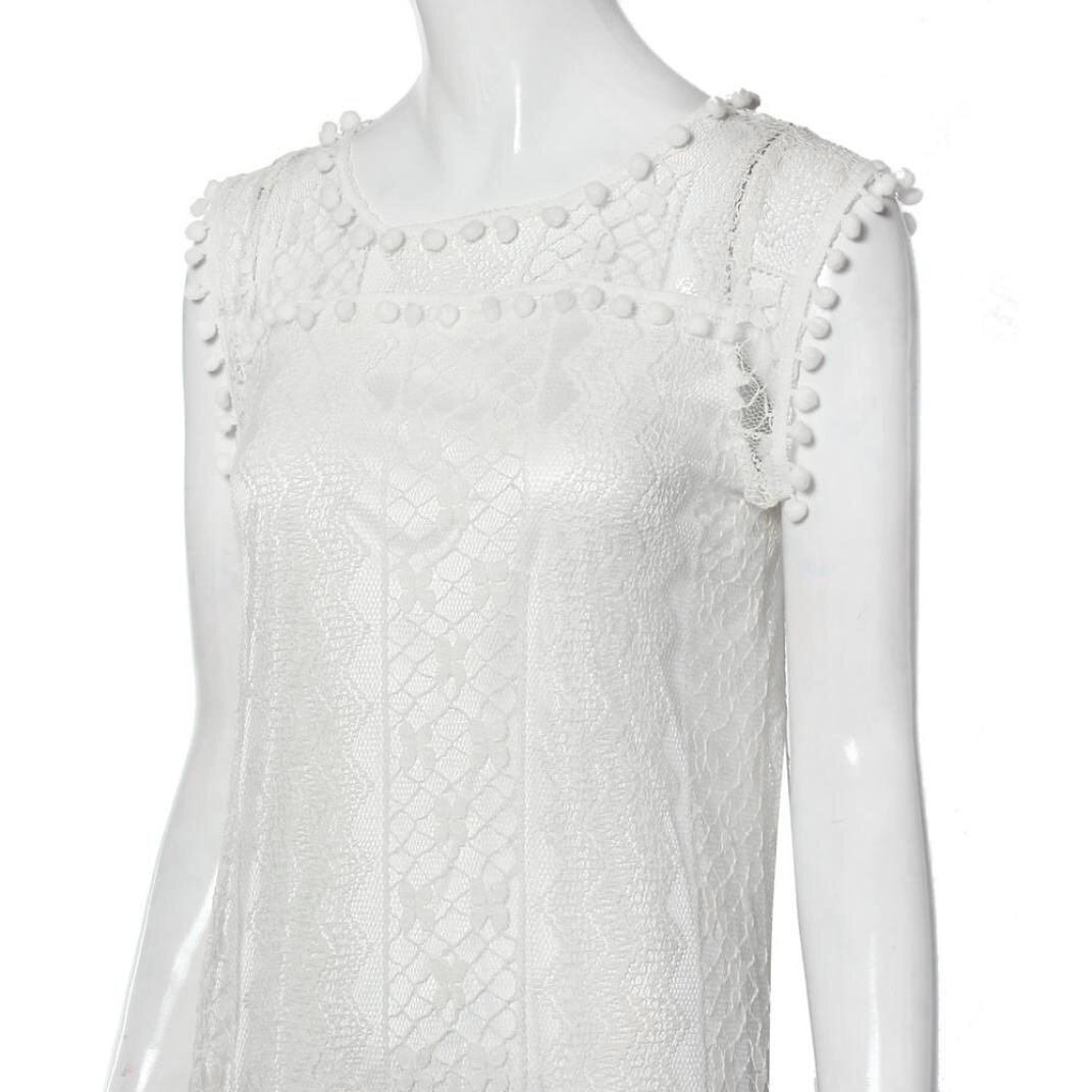 Vrouwen Elegante Zomer Tasell Jurk Solid Casual Lace Mouwloze Beach Korte Jurk Kwastje Mini Jurken Vestidos Mujer # Yj