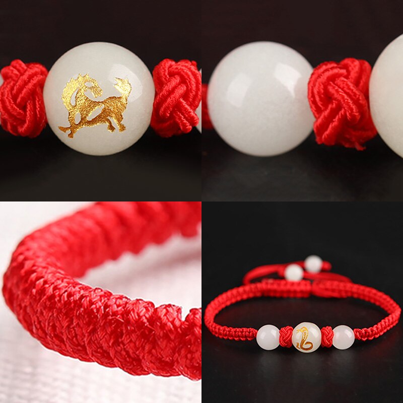 Chinese Zodiac Animal Bracelet Red Rope Lucky Hand Stretch Knot Woven Bracelets Adjustable String Bracelet For Women Men