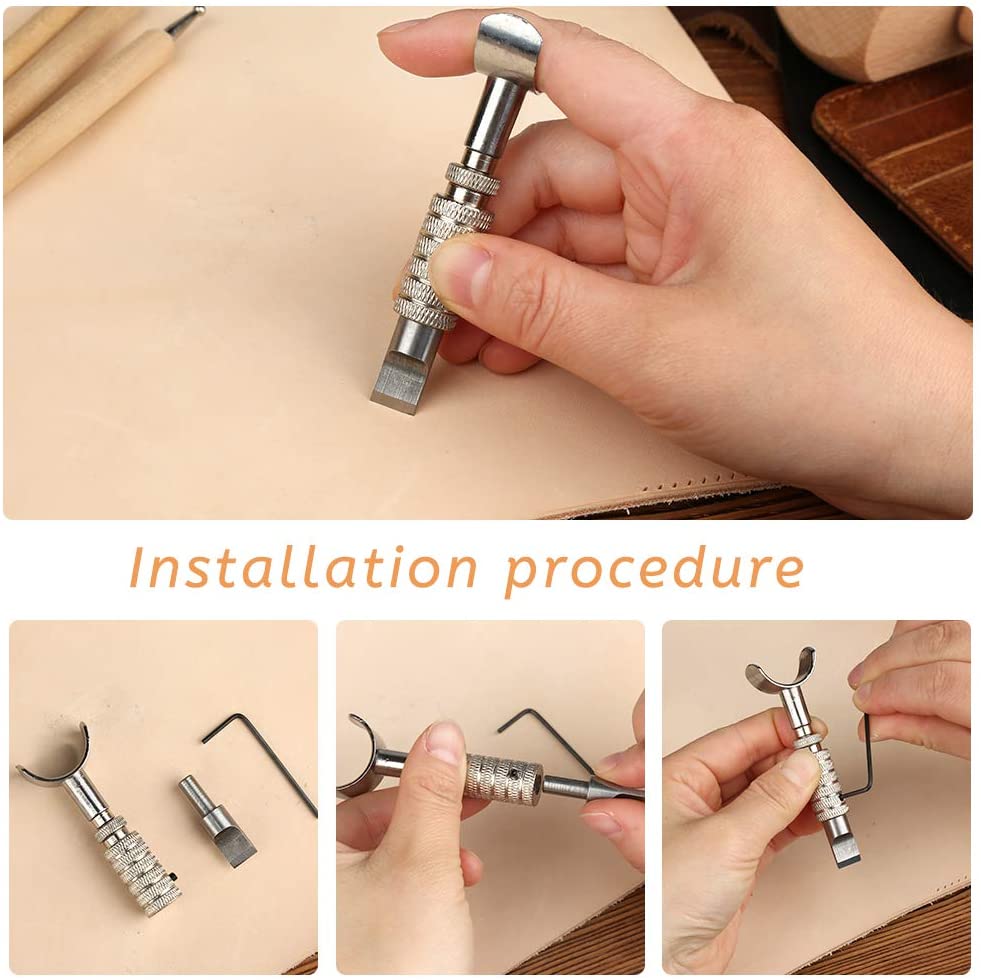 LMDZ Leather Craft Tools Kit Stitching Stamping Embossing Punch Saddle Groover Carving Hammer Set For Leather Working