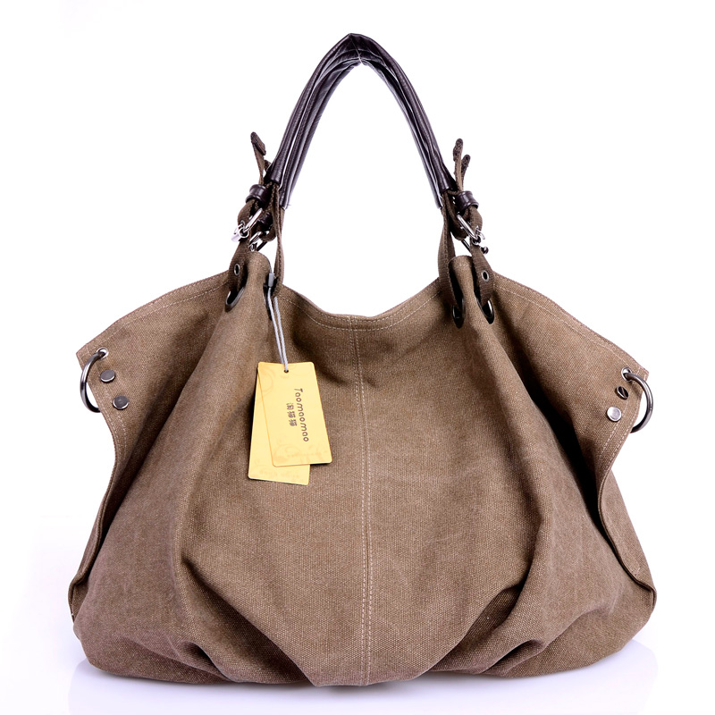 Vrouwen Canvas Messenger Bags Vrouwelijke Crossbody Tassen Solid Schoudertas Casual Vrouwelijke Handtas Grote Capaciteit Tote: Coffee