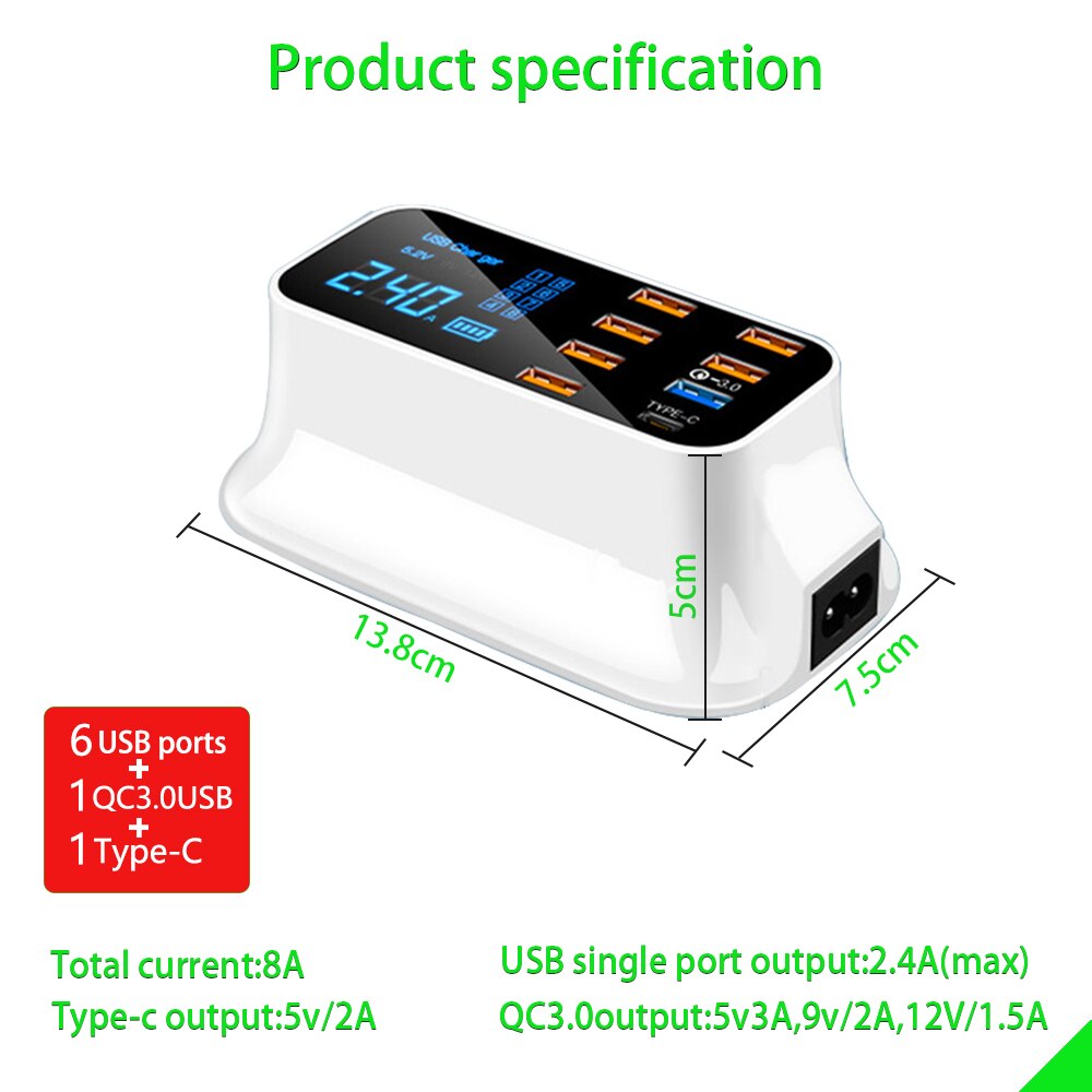 Quick Charge 3.0 Led Display Usb Oplader Voor Android Iphone Adapter Telefoon Tablet Fast Charger