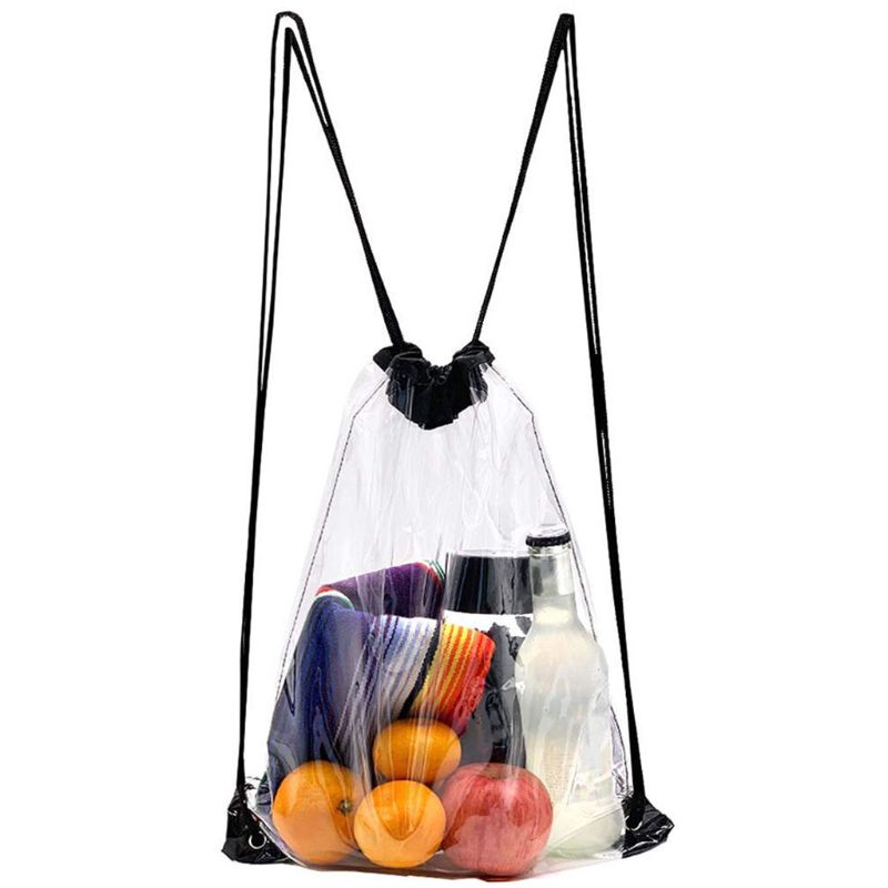 Transparent Drawstring Backpack School Tote Gym Bag Sport Pack