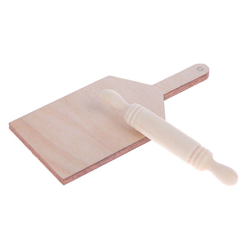 1Set 1:12 Poppenhuisminiaturen Keuken Snijplank Rolling Pin Set Accessoires Speelgoed