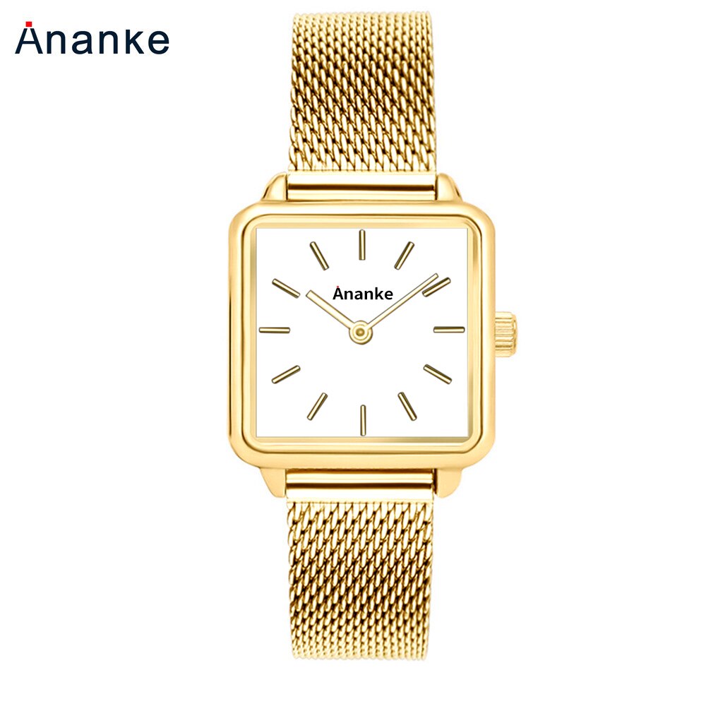 Ananke – montres à Quartz pour femmes, en acier inoxydable, bracelet en maille, étanche, carré or Rose, cadran Simple, AN25: AN2524