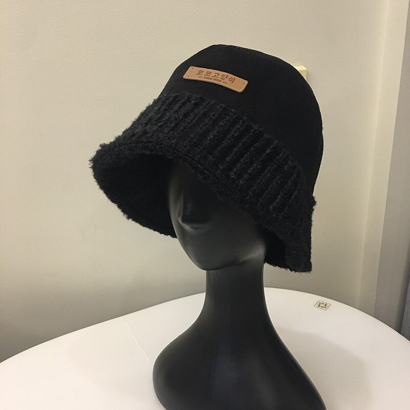 202012-Js Herfst Lente Suede Splicing Pluche Rand Emmer Cap Mannen Vrouwen Leisure Vissers Hoed: Black