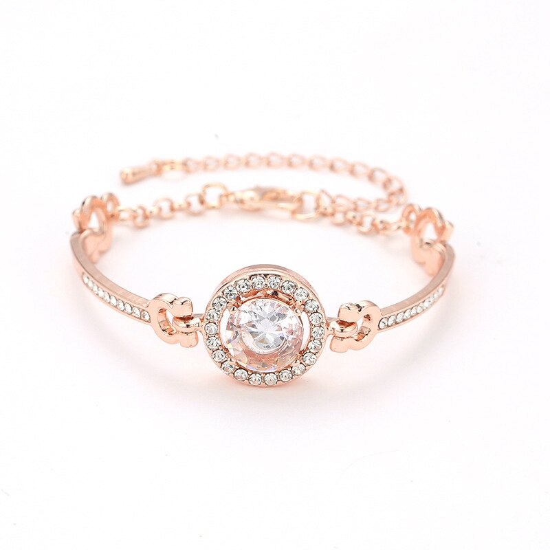 woman's bracelet cubic zirconia simple temperament noble rhinestone ladies bracelet CZ ladies jewelry: Rose Gold Color