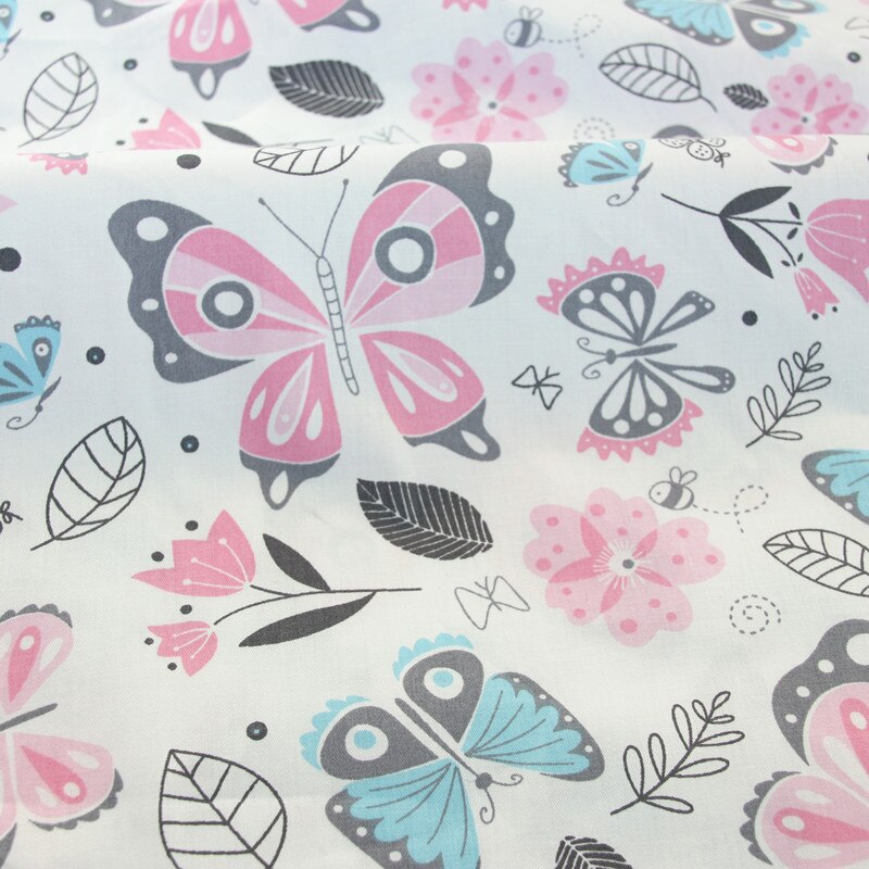 Tela de sarga de algodón con de mariposa para bebé, ropa de cama de manualidades, costura de retazos y telas de para confección de ropa, 50x160cm