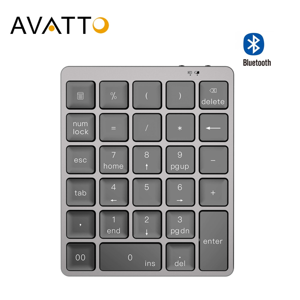 Avatto Oplaadbare Bluetooth Draadloze Financial Accounting Numeriek Toetsenbord Keyboard, Aluminium Number Pad Voor Laptop Pc Macbook