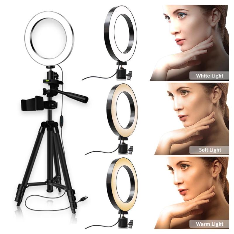 Tragbare Kamera Ring Licht Stativ Studio Zubehör Dimmbare LED Kamera Ring Licht Video Licht Halter Halterung mit Telefon Clip