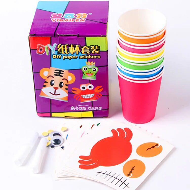 12pcs/set Kids Animals DIY handmade paper cups sticker material kit Children kindergarten school art craft Educational toys ZXH