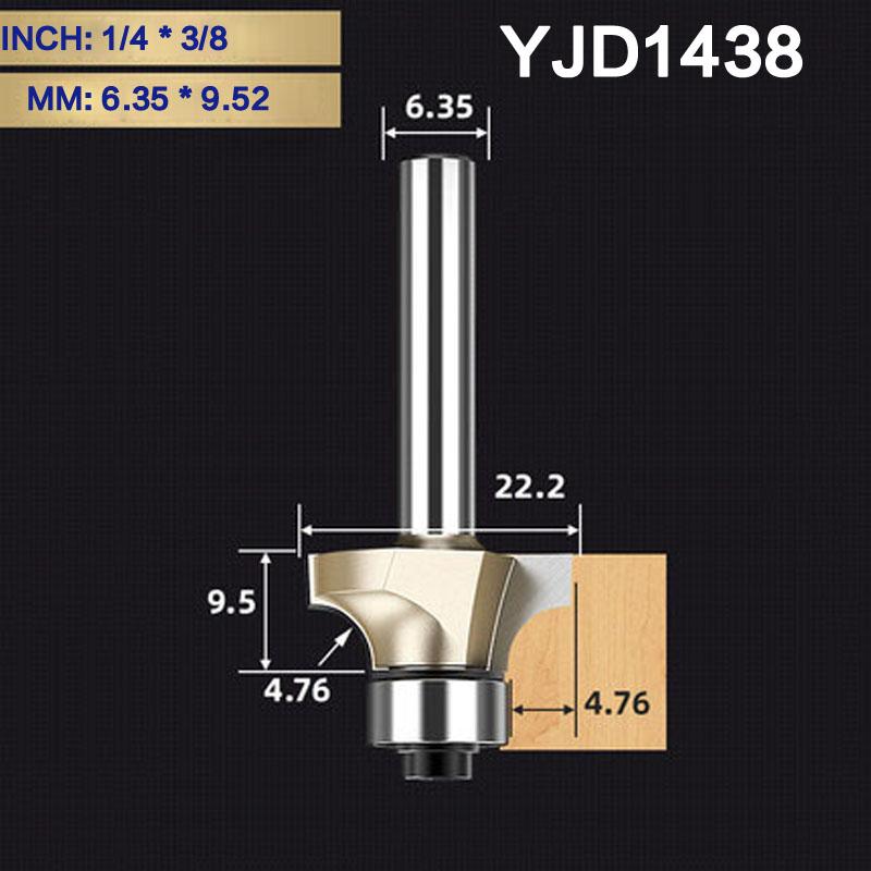 Tideway 1/4" 6.35mm Corner Over Round Bit for Wood Woodworking Tool 2 flute Endmill with Bearing Milling Cutter: YJD1438