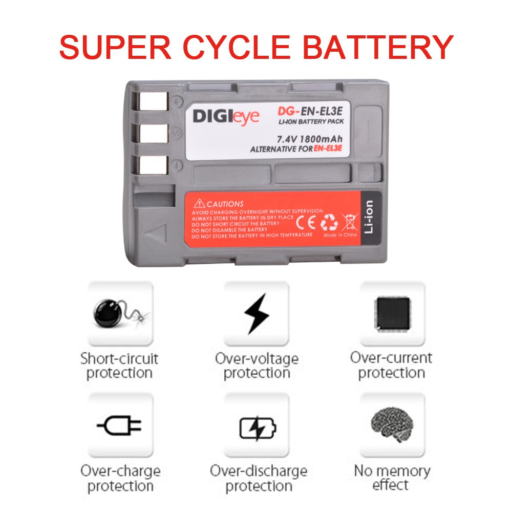 Batería de EN-EL3E ENEL3E EN EL3E para cámara Nikon D70 D50 D70s D80 D90 D100 D200 D300 D300S D700, 7,4 V, 1800mAh