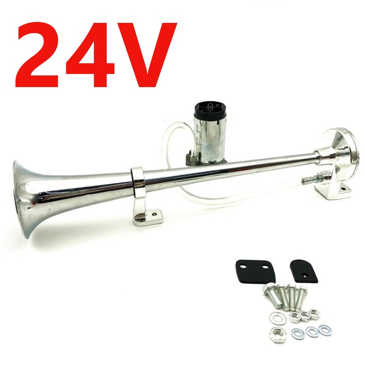 Uniwersalny 17 cal 150DB głośny samochód trąbka pneumatyczna 12V/24V 180 herc pojedyncze trąbka sprężarki Bocina robić samochodów ciężarowych samochody samochody: 24V srebro