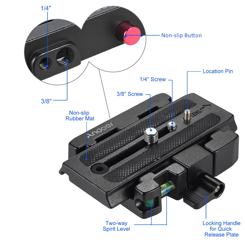 Andoer – trépied de caméra vidéo, adaptateur de pince à dégagement rapide avec plaque à dégagement rapide pour tête Manfrotto 501 500AH 701HDV 503HDV Q5