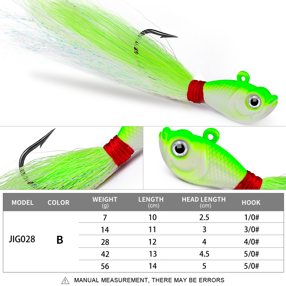 PROBEORS 1 cebo duro de Metal con plumas, 5 colores 7g 14g 28g 42g 56g anzuelos con cabeza de anzuelo para cebo blando, aparejos de pesca al aire libre: 11 / Blanco