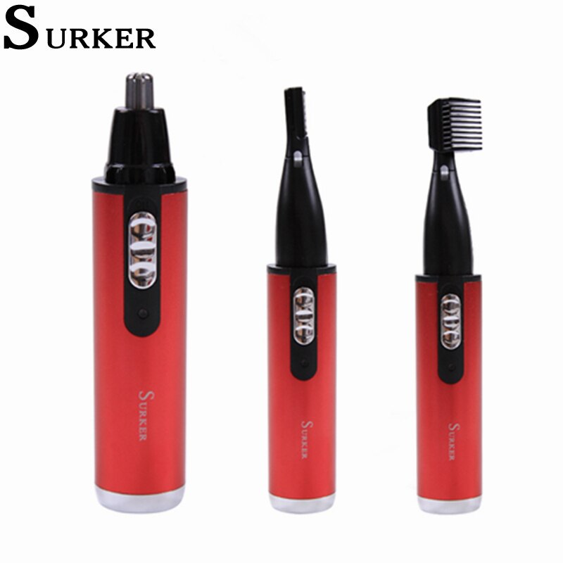 Surker Nose Hair Trimmer 3 in 1 Multifunctional Eyebrows Trimmer Waterproof Rechargeable Nose Hair Clipper micro tondeuse: red