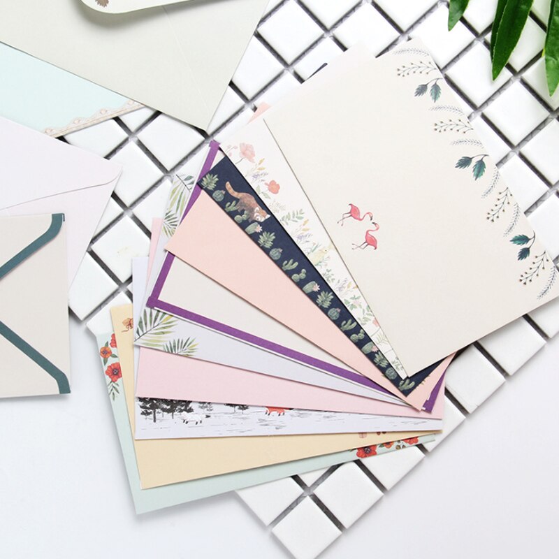 3 Envelope+6 Paper Letter Kawaii Flower Animal Letterhead Stationery School Office Supplies Children Envelope Wedding