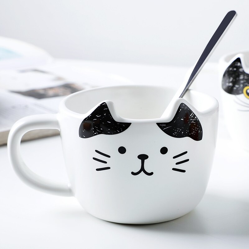 Cute Cat Ceramics Coffee Mug Set Handgrip Animal Mugs With Tray Drinkware Coffee Tea Cups Novelty Milk Cup Breakfast