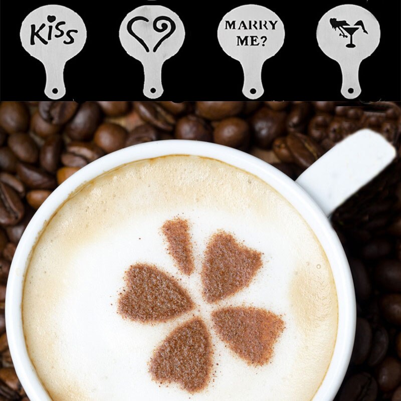 16 kpl/setti kahvi maito cappuccino kahvi stensiilit malli stuck kukat pehmuste suihke kahvin koristeluun työkalut
