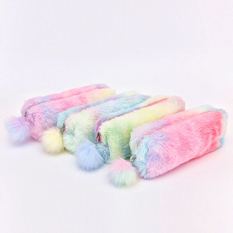 Kawaii Creatieve Etui Kleurverloop Leuke Meisje Pluche Achthoekige Pen Zak Meisje Student Eenvoudige Opbergtas: B 1PC Random Color