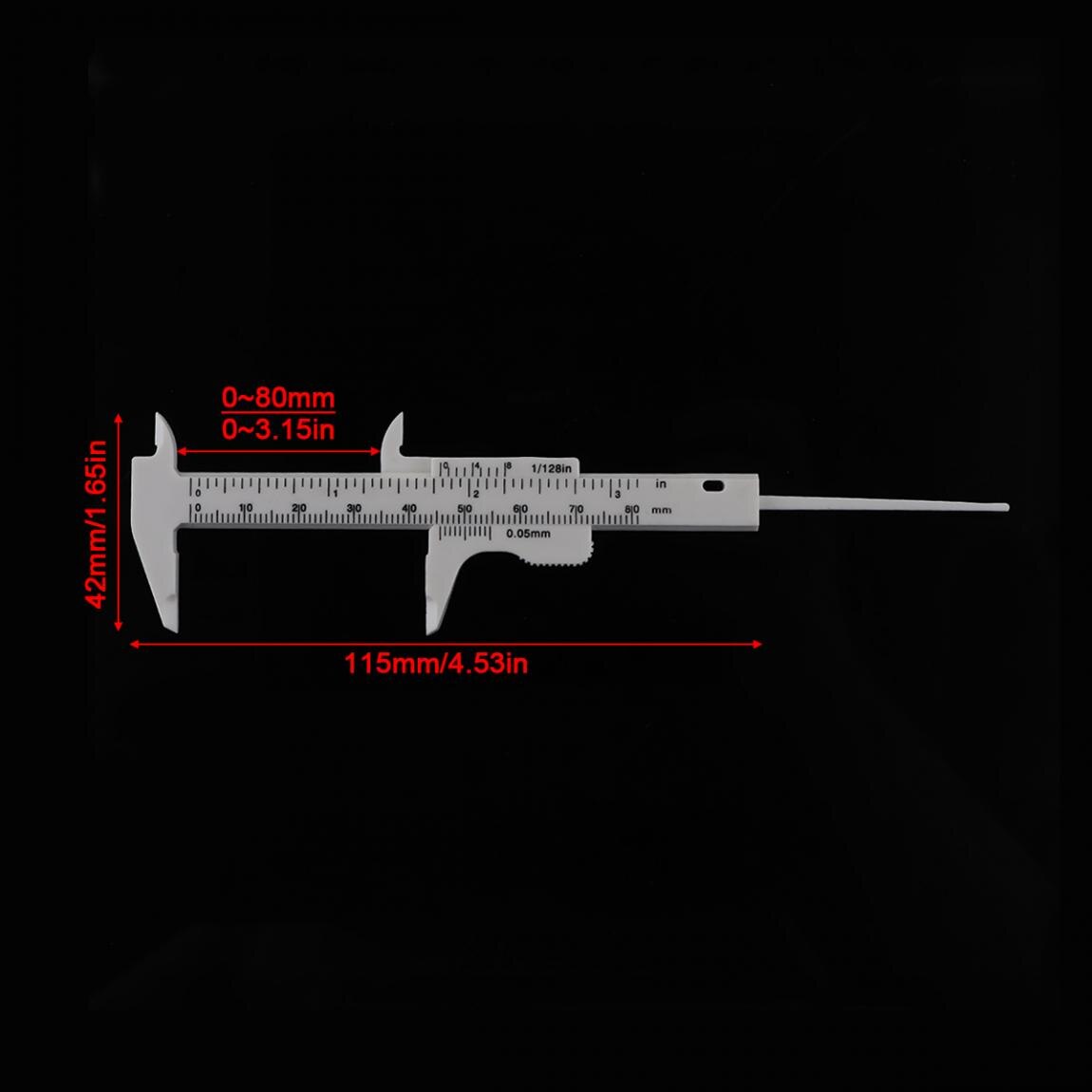 0-80mm dobbelt skala hvid plast vernier caliper med mini måleværktøj til studerende / antik måling