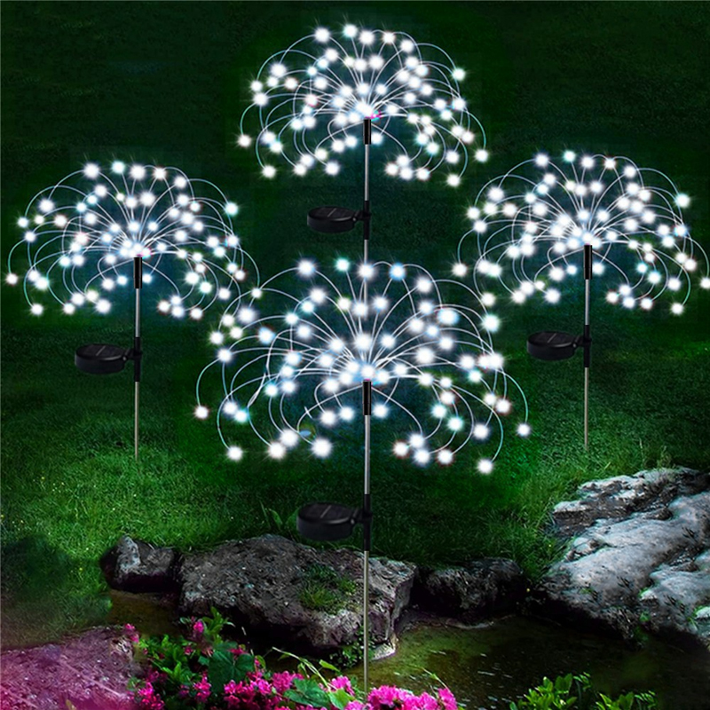8 Mode Op Zonne-Energie Outdoor Grasbol Paardenbloem Vuurwerklamp 90/120/150/180/200 Led Voor Tuin Gazon Landschap Licht: WHITE / 16-20W