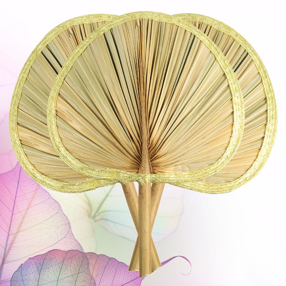 3PCS Hand-made Big Cattail Leaf Fan Old Type Cooling Fan Mosquito Repelling Fan Brown Leaf BBQ Palm-leaf Fan Multi-purpose Handh