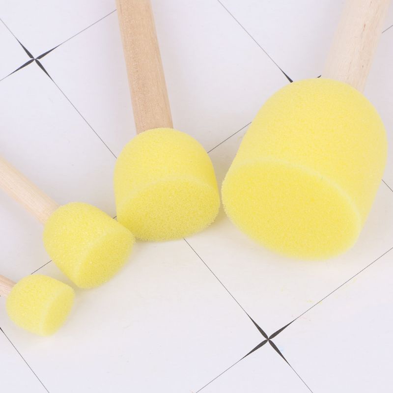 4 stk / sæt træhåndtag svamphovedstempel pensel til børn diy værktøj assorteret størrelse
