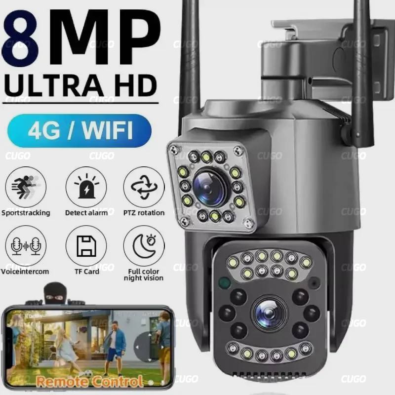 8MP 4K WIFI IP-camera Dubbele lens PTZ 4G Sim-kaart Outdoor Webcam Alarm 10X Zoom Smart Home CCTV Beveiliging Monitor Cam