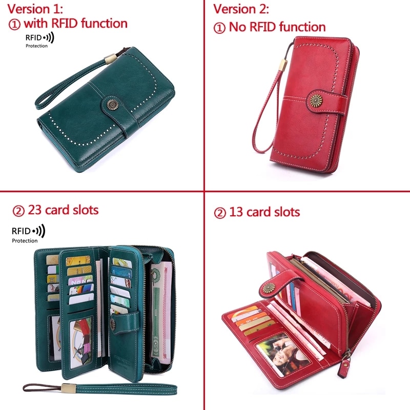 Naisten lompakko rfid varkaudenesto nahkalompakot naisille pitkä vetoketjullinen suuri naisten clutch-laukku naisten käsilaukku korttikotelo