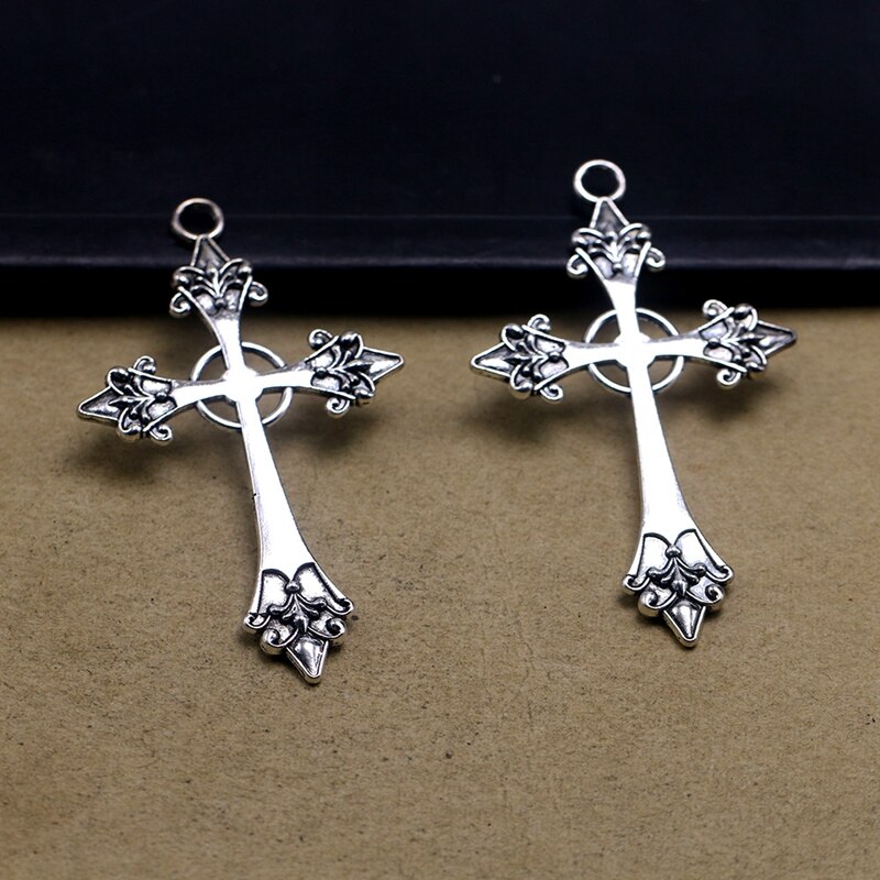5pcs 43x26 mm Gothic Cross Charm Pendants,Large Silver Colour Statement Trad Goth Jewelry Making Jewelry Accessories
