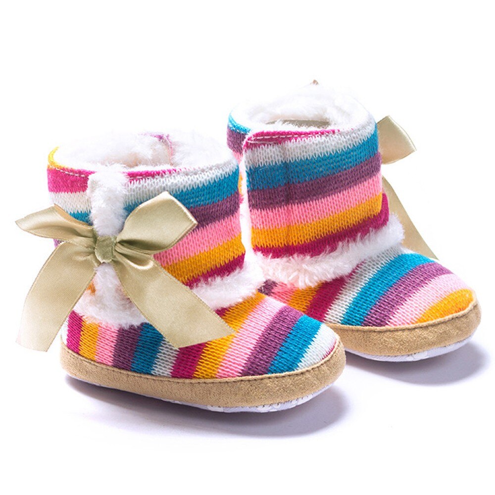 Baby Toddler Shoes Baby Girl Rainbow Soft Sole Snow Boots Soft Crib Shoes Toddler Boots