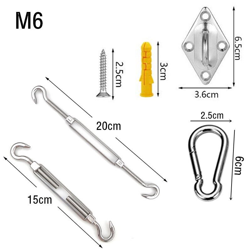 44Pcs/Set Stainless Steel M6 Sunshade Sail Accessories Hanging Hardware Kit Turnbuckle Eye Carabiner