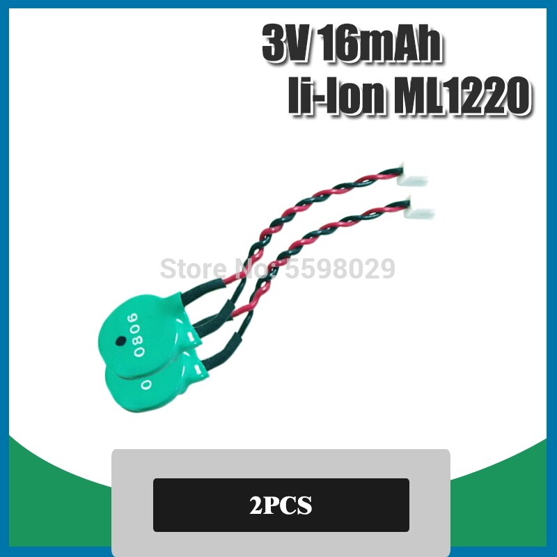 ML1220 ML 1220 Rechargeable 3V CMOS RTC Battery w/ Cable BIOS Backup: 2pcs