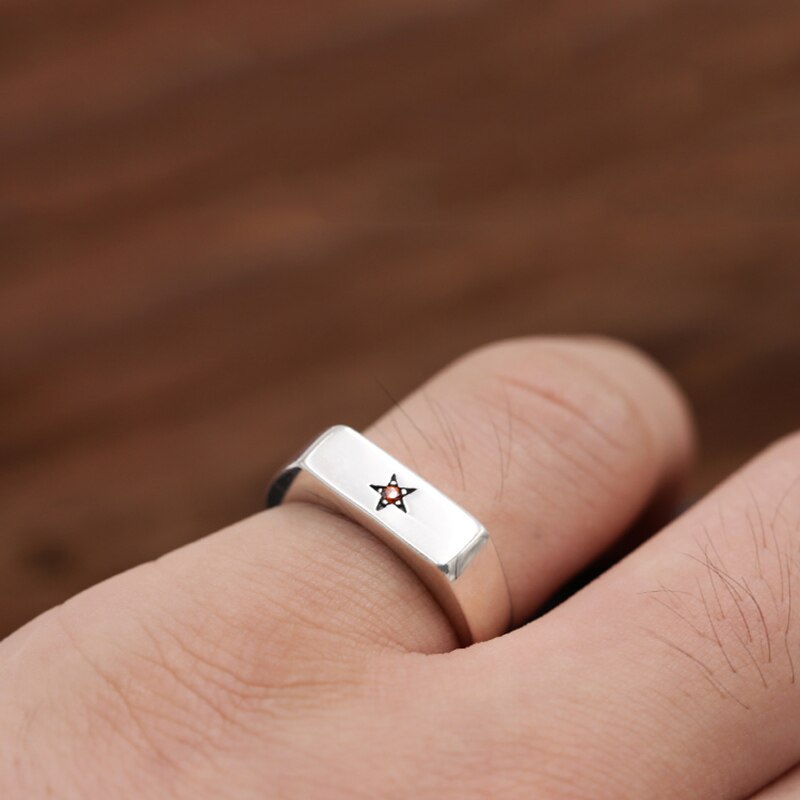 925 sterling zilveren ringen met een soepele opening en een vijfpuntige ster met ingelegde zirkonia voor mannen of vrouwen, trouwring