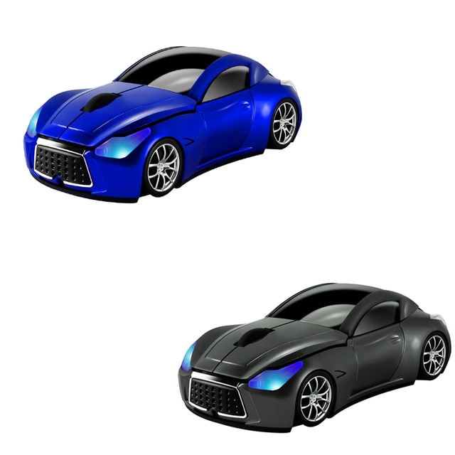 2.4Ghz Wireless Optical Mouse Sports Car Shaped Computer Mouse 1600DPI USB Ergonomic Gaming Mice 3D Mini PC Mause For Gamer Kids: blue and gray