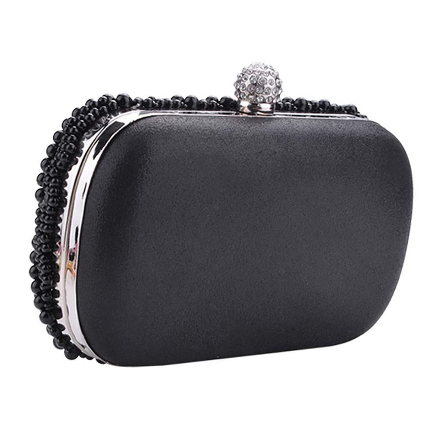 ladies black beaded clutch bridal bag under arm bag party wedding evening handbag: Default Title