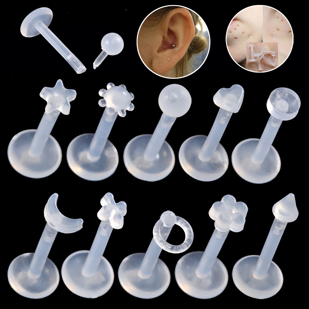 Helder acryl oor tragus helix kraakbeen piercing bioflex flexibele labret houder lip stud acryl basic piercing lichaamssieraden