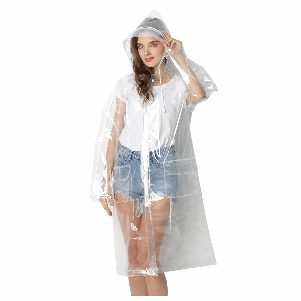 Freesmily super gennemsigtig regnfrakke til kvinder eva vandtæt regn poncho frakke genanvendelig med snørehætte