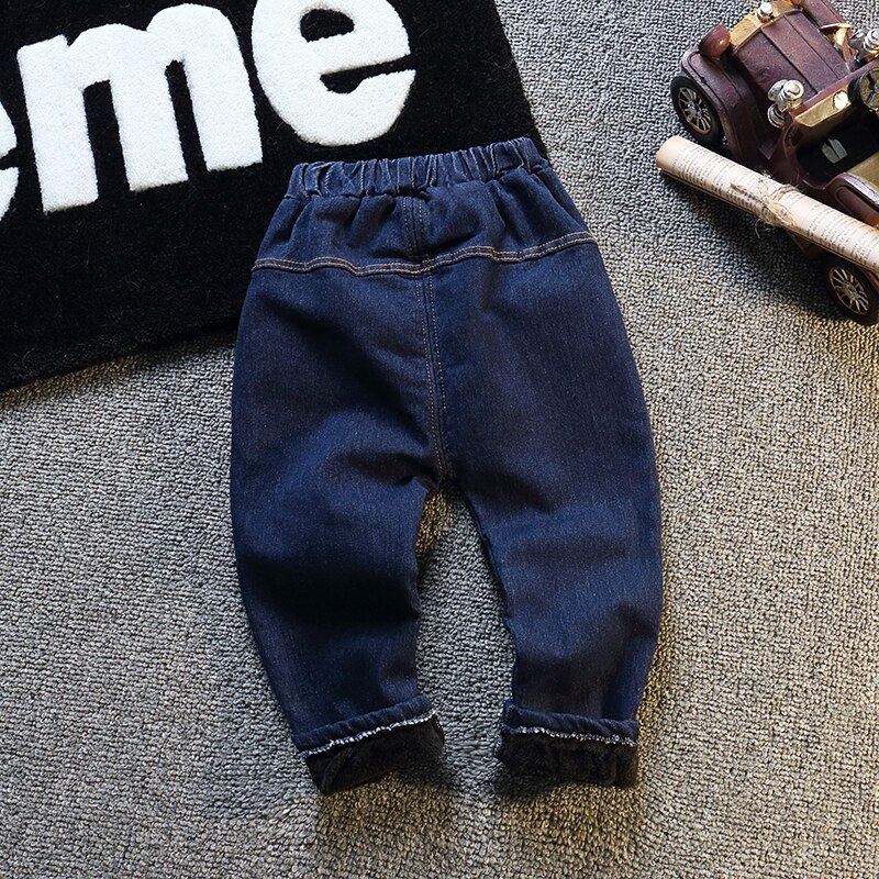 Børnetøj klassisk all-match basic stil drenge og piger vinter fleece-forede jeans vindtætte varme jeans børn baby jeans
