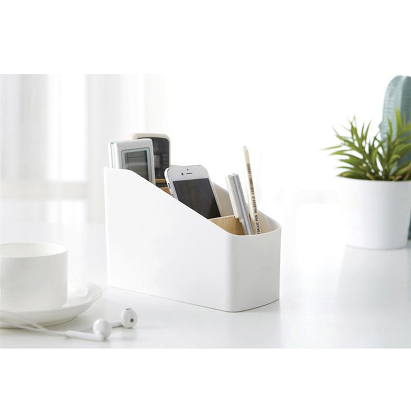 1PC Wood And Plastic Desktop Storage Basket Multi-Compartment Storage Box Remote Control Organizer For Home Office