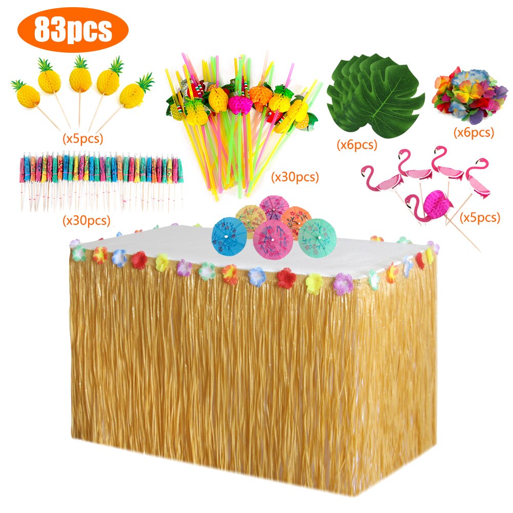 Hawaiian Tafel Rok Decoratie Set Honingraat Ananas Flamingo Kleine Paraplu Fruit Stro Combinatie Hula Festival Party Deco: 83pcs