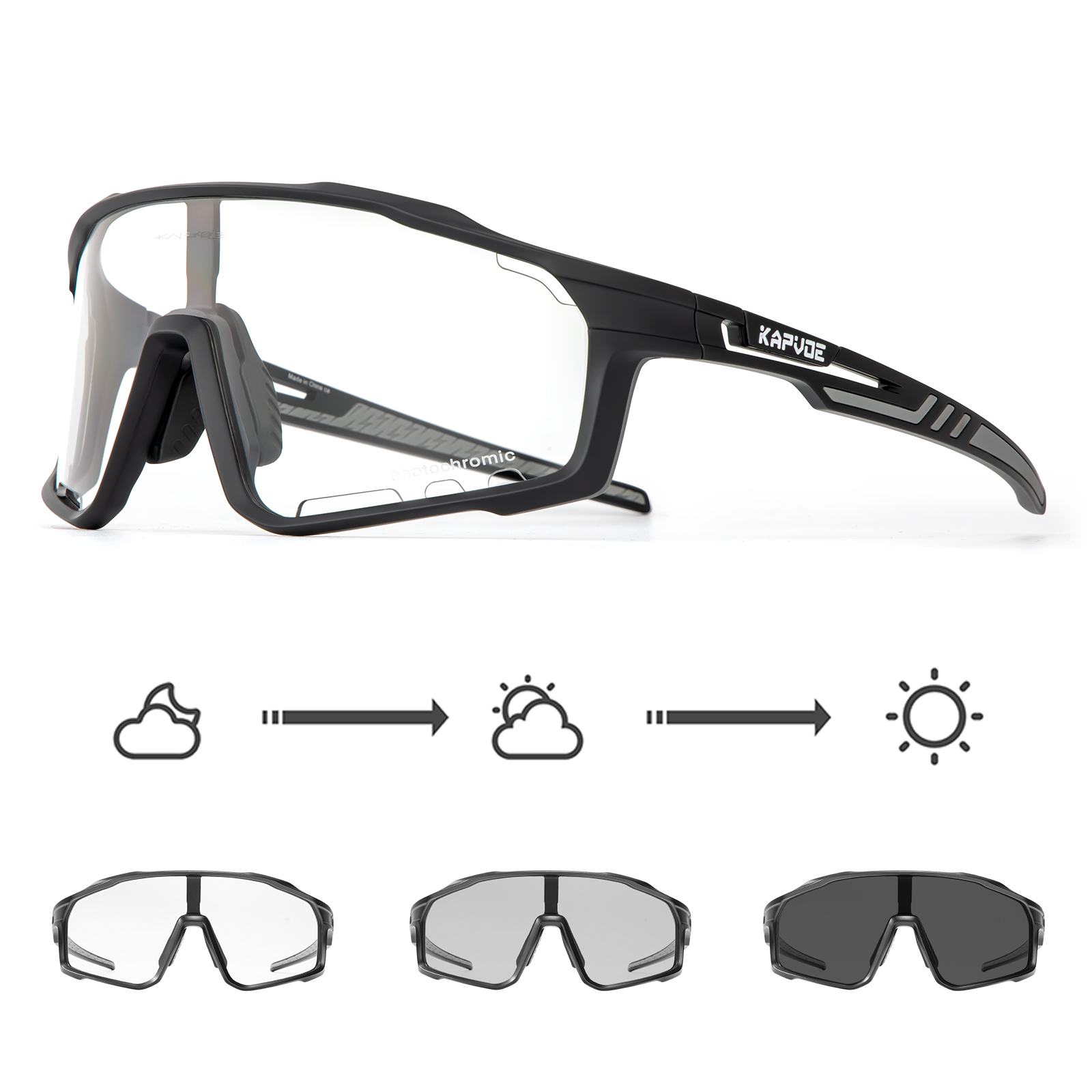 Kapvoe Photochromic Sunglasses Men's Women Sports Cycling Glasses Road Running Goggles MTB Bike Bicycle Mtb Eyewear For Driving: WHITE
