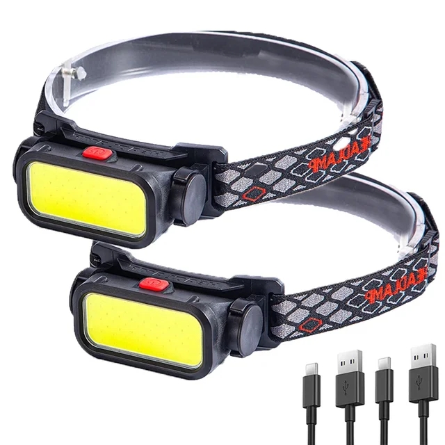 Bærbare kraftfulde led-pandelamper med 4 tilstande, usb-genopladelig cob-pandelampe med rødt lys, vandtæt, natfiskeri, pandelampe, lommelygte: Grøn
