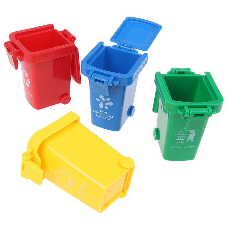 4 unids/set Mini basura juguete camión de basura latas en la acera del vehículo Bin juguetes chico simulación muebles de juguete de