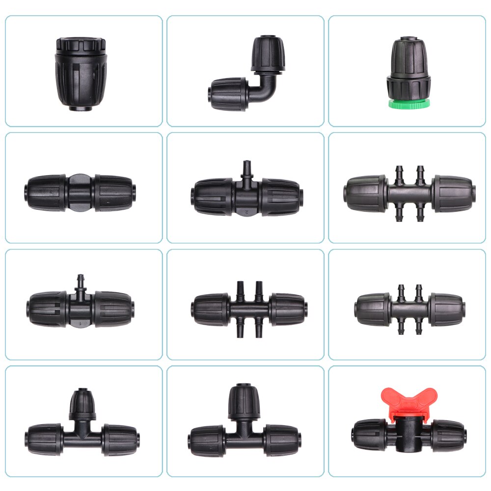 16mm PE Tubing Garden Water Connector to 8/11mm 4/7mm 3/5mm Reduce Tee Coupling Adapter Equal Shut Off End Plug Irrigation