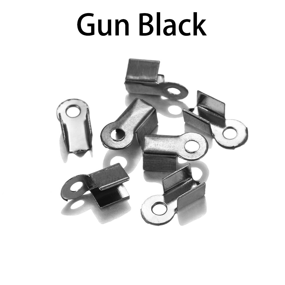 Fermoirs à crique, embouts de cordon, ruban de ficelle, pointe de Clip en cuir, connecteurs de perles à sertir pliables pour la fabrication de bijoux, fournitures de travaux manuels, 200 pièces/lot: M / Black