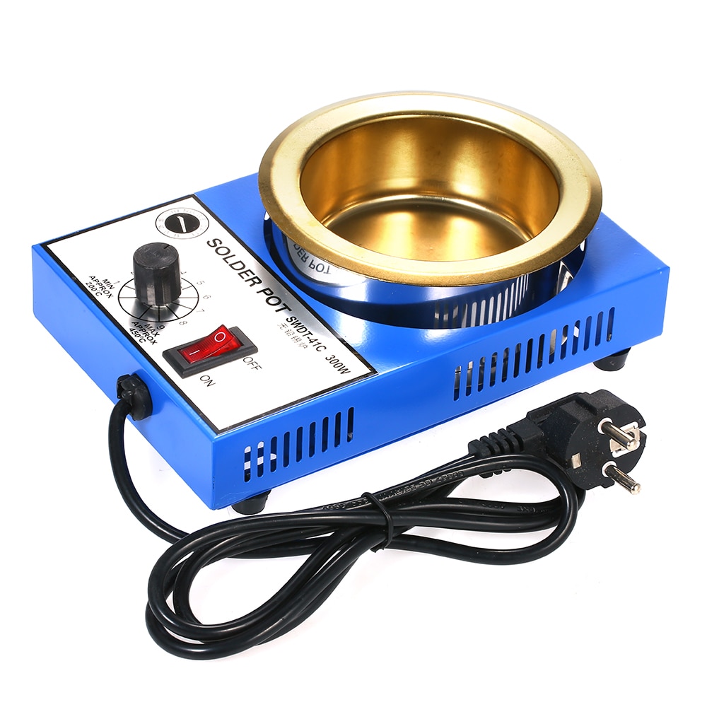 Olla de soldadura de 220V y 300W, horno de fusión de estaño, termorregulación, baño para soldar, 100/80/50/38mm, 200 ~ 450 grados centígrados, enchufe de la UE